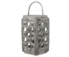 Benjara Laterne aus Zement, quadratisch, Siebwand und Metallgriff, hoch, Grau