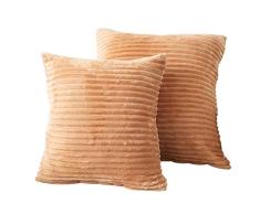Myfeel Decor Weicher Plüsch Cord Überwurf-Kissenbezüge, gestreifte Samt-Kissenbezüge für Sofa, Schlafzimmer, Auto, 2 Stück (45,7 x 45,7 cm, 45 cm) cremefarben