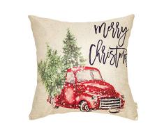 Fjfz Merry Christmas Retro Red Truck with Trees Snowflakes Winter Holiday Sign Farmhouse Style Gift Cotton Linen Home Decor Throw Kissenbezug Kissenbezug mit Worten für Sofa Couch, 45,7 x 45,7 cm