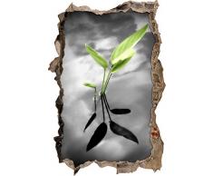 Pixxprint 3D_WD_S1668_92x62 winzige Blätter am Wasser Wanddurchbruch 3D Wandtattoo, Vinyl, bunt, 92 x 62 x 0,02 cm