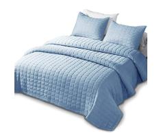 DOMDEC Tagesdecke, Tagesdecke, Mini-Set, Daunen, Alternative Kuscheldecke, weich, Übergröße, vorgewaschen, 3-teiliges Bettwäsche-Set in einfarbiger Farbe Oversize Queen Set blau