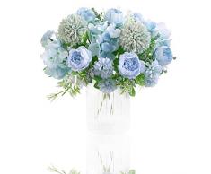 DDcafor Hortensienstrauß aus künstlicher Pfingstrose, Seide, Blau, 2 Stück blau