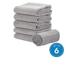 iDesign 6er-Set Handtücher, kleines Handtuch mit gewebter Verzierung aus Baumwolle, weiches und saugfähiges Handtuch Set mit Aufhänger für Waschbecken und Gäste-WC, grau