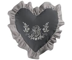 Charme und Douceur Glück Kissen Herz, Polyester, Taupe/Anthracite, 40 x 40 cm