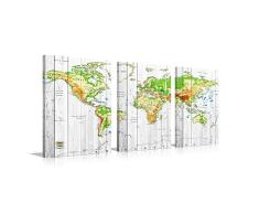 Sweety Decor Wandbild mit Weltkarte – Modernes Giclée-Retro-Leinwand für Zuhause Retro 16x24inchx3pcs Map 02