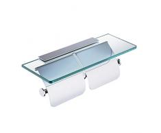 Hiendure Toilettenpapierhalter, Doppelter Toilettenpapierhalter, Papierspender mit Glasablage und 2 Deckeln