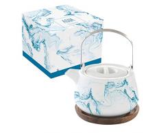 Easy Life 1089AQUA Tee-Set, Porzellan, 75 cl, mit Sockel aus Acacia Aqua, 0,75 l, mehrfarbig