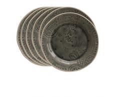 Bloomingville Platzteller aus Steingut, rund, mit Craquelé-Glasur, 26,7 cm, Grau, 6 Stück