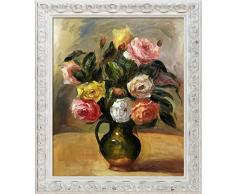 La Pastiche OverstockArt Rosenstrauß von Pierre-Auguste Renoir mit weißem Rahmen, handbemalt, 73,7 x 63,5 cm, Mehrfarbig