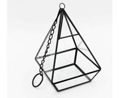 Joice Gift Teelichthalter aus Metall, geometrisch, zum Aufhängen, Pyramiden-Glas, 21,6 x 14 x 14 cm, Schwarz