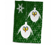 Handtuch, 3D-Rose, niedliche Eule, Weihnachtskugeln in Grün und Weiß, 38,1 x 55,9 cm, Mehrfarbig