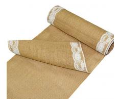 Cotton Craft Tischläufer, Jute, Jute, mit Spitze, 30,5 x 108 cm, natürlich, perfektes Accessoire für Ihren Esstisch, nur Fleckenreinigung, 2 Stück, 100% Jute, Weiße Bestellung, 2 Pack- 12 x 108 Inch
