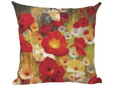ramirar handbemalte Tinte Ölgemälde Aquarell Rot Orange Weiß Mohnblumen Braun Dekorativer Überwurf Kissen Home Wohnzimmer Bett Sofa Auto Weiche Baumwolle Leinen quadratisch 45,7 x 45,7 cm