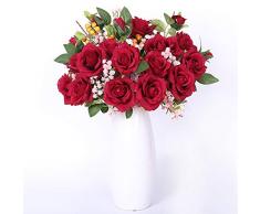 YUYAO Künstliche Blumen Seidenrosen Blumenstrauß Hochzeit Party Home Decor Red,no Vase