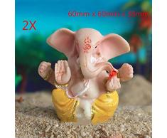 Qptimum 0895 Miniatur-Skulptur, Kunstharz, Pagdi, Ganesha, Ganesha, Vinayaka, für Aquarien, Bücherregal, Sandy Psychotherapie, Dekoration für Aquarien, Reptilien, 2 Stück