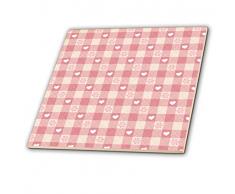 3dRose 222554_4 Deko-Fliese, weiße Herzen auf gestepptem Hintergrund, quadratisch, 30,5 cm