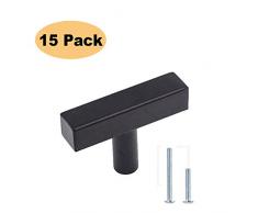 Peaha Schwarz Küche Schrank Schublade zieht und Knöpfe Quadratisch T Bar phj22bk Schwarz Edelstahl Möbel Hardware Griffe für cabints Türen 15 Pack Türhenkel 2in Length(Single Hole T Knob) 15 Pack