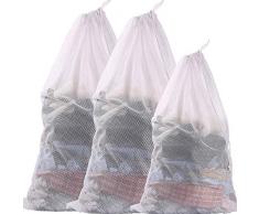 BAGAIL Wäschesack aus stabilem grobem Netzstoff, 3 Stück, 2 extra große und 1 große mit Kordelzug für College, Schlafheim und Wohnheime One_Size Fine Mesh(2 XL + 1 Large)