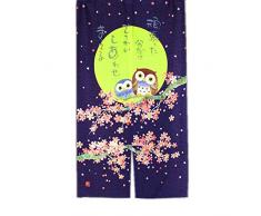 LIGICKY Japanische Noren Langer Türvorhang Tapisserie Home Dekoration Marineblau 85,1 x 149,9 cm (Eule Cherry Blossom Moon Night)