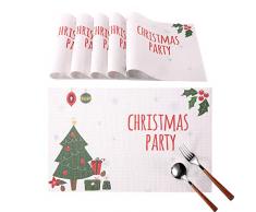 INNObeta Weihnachtsplatzsets 6er Set Anti-Rutsch-Isolierung waschbar hitzebeständig Tischdeko Platzmatten für Urlaub Ideal für Küche & Esstisch & Party Weihnachtsfeier weiß