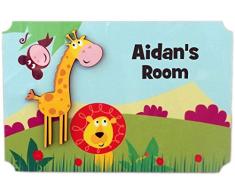 Rikki Knight Aidans Room Türschild, 3D-Giraffe auf Dschungel, mit Namen für Kinder- und Babyzimmer