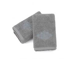 sense gnosis Weihnachtshandtücher Premium 100 % Baumwolle Ultra dick weich stark saugfähig bestickt dekorativ mehrfarbig Home Spa Handtuch Set von 2 Stück 33 x 74 cm (grau, weiß) grau