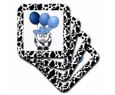 3dRose CST_21781_2 Untersetzer mit Kuh-Motiv und blauen Luftballons, weich, 8 Stück