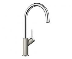 Blanco Carena, Küchenarmatur - Einhebelmischer, Hochdruck-Wasserhahn für die Küche, Silgranit-Look zweifarbig, Perlgrau/Chrom, 1 Stück, 520974
