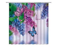 WZFashion Schmetterling lila Blumen Badezimmer Decor Duschvorhänge Floral Decor Badewanne Vorhang Deko Vorhang Rosa Blau Grün Schmetterlings- / Blumendesign