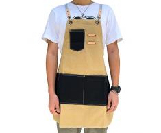 KINIVA Schürze mit Taschen für Herren Damen, Chef, Kellner, Künstler, Arbeitsschürze für Grill Küche Restaurant Bar Shop Gelb/Schwarz