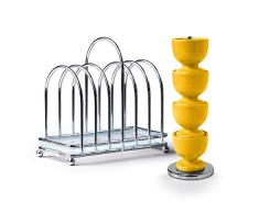 Zeal BASET9M Frühstücksset Set aus 4 Eierbechern aus Melamin auf Ständer mit Chrom und Glas, 6-teiliges Toastständer