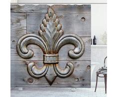 Ambesonne Antiques Fleur de Lis Pfau Blume Lilie Rost Antikes Holz Silber Mittelalter Türglocke Französische Heiligen Symbol Rustikale Dekoration für Badezimmer Fashion Stoff Duschvorhang Anthrazit