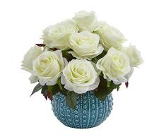 Fast Natural Rose in blau Keramik Vase, weiß, 29,2 cm