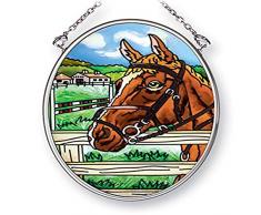 Amia Pferd Out in The Field, handgemaltes Glas Oval Sonnenfänger, 4–1/10,2 cm hoch, 42479