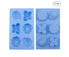 WANDIC Silikonform für Seife, 2 Stück, Schmetterlingsblumen, Insekten, Seife, Silikon, 6 Hohlräume zur Herstellung von Seife, Basteln