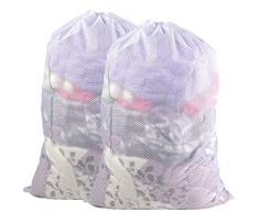 Polecasa Wäschesack mit rostfreiem Reißverschluss, Bluse, Strümpfe, Unterwäsche, Spielzeug und BH, zum Trocknen von Reisen, Organisieren, Polyester-Mischgewebe, weiß, 24x 36 2 PCS