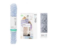 Excell Home Fashions Duschset mit PEVA-Duschvorhang, Orbit-Vinyl-Wannenmatte und 12 Stück Kugelhaken. Sea Bright