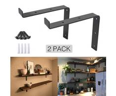OVOV 2 Stück Lippe Wandregalhalterungen Winkel Hangers Montiert Schweberegal Industrie-Deko mit gratis Schraubenzubehör 10 inch schwarz