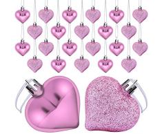 Elcoho 24 Stück Valentinstag Herz Christbaumkugeln Ornamente Herzform Deko Kugel für Valentinstag Dekoration 2 Styles glänzend Glitzer Rose