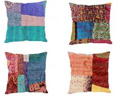 Indistar Set von 5 Überwurf Kissenbezug | Seide Patchwork Kissen mit Traditionelle Indische Kantha Arbeit | Dekorative Kissen, 12 x 12 inch-93100–516-iw-p5