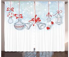 Weihnachtsschmuck Vorhänge von ambesonne, Retro-Stil berühmten Weihnachts Socken für Toys und Candy Cane Glocken und Schneeflocke Graphic, Wohnzimmer Schlafzimmer Dekor, 2 Panel Set, 108 W x 84L Zoll, Weiß Rot
