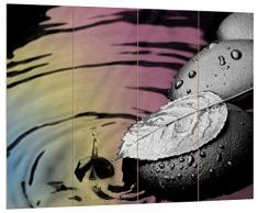 Pixxprint Blatt auf Zen Steinen im Wasser schwarz/weiÃ, MDF Bretterlook Format: 80x60cm, Wanddekoration Holzbild, Holz, bunt, 80 x 60 x 2 cm