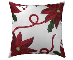 Violet Linen Decorative Christmas Embroidered Poinsettias Design Kissenhülle, Weiß Bestickt, 18 x 18