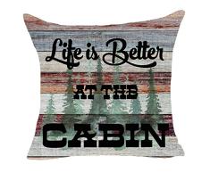 Retro Holz Spruch Life is Better at the Lake Ferry Paddel Baumwolle Leinen Quadratisch Überwurf Taille Kissen Fall dekorative Kissenhülle Kissenbezug Sofa 45,7 x 45,7 cm, Baumwoll-Leinen, 1, 46 x 46 cm