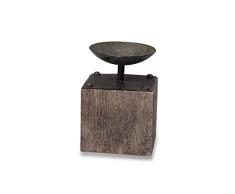 Mud Pie Kerzenhalter für Stumpenkerzen, Holz und Eisen, Used-Look, Braun