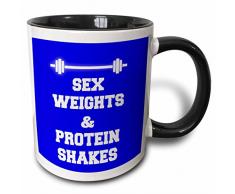 3dRose Sex Protein Shakes und für die Gewichte mit Background-Two Ton, schwarz, Kaffeebecher, Keramik, Schwarz/Blau, 10.16 cm x 7,62 x-Uhr