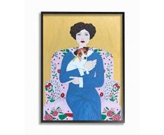 Stupell Industries Woman and Dog On Armchair Yellow Blue Animal Painting, Design by Sally B Wandkunst, Schwarzer Rahmen, 16x20