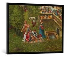 Gerahmtes Bild von Albrecht Altdorfer Susanna im Bade und die Steinigung der Alten. Detail: Badeszene am Brunnen, Kunstdruck im hochwertigen handgefertigten Bilder-Rahmen, 100x70 cm, Schwarz matt