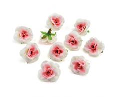 Künstliche Blumenköpfe in Großhandel zum Basteln, Seidenrose, künstliche Blumen, Hochzeit, Heimtextilien, Heimdekoration, Blätter, Kunsthandwerk, Kunstblumen, 4,5 cm, 30 Stück rosa/weiß