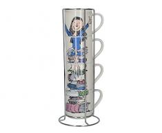 CREATIVE TOPS Roald Dahl Matilda Stapeln, Fina Tassen, mit Metall Display Stand (5-teilig), Feines Porzellan, Multi/Farbe, 12,9 x 12,9 x 35,4 cm